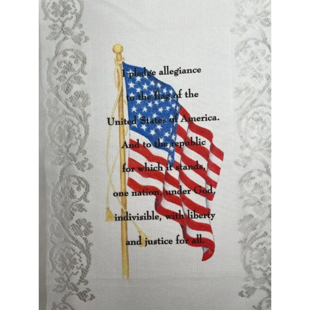 Vintage Patriotic Banner USA Pledge of Allegiance Lace Hang Bar Scroll Multi